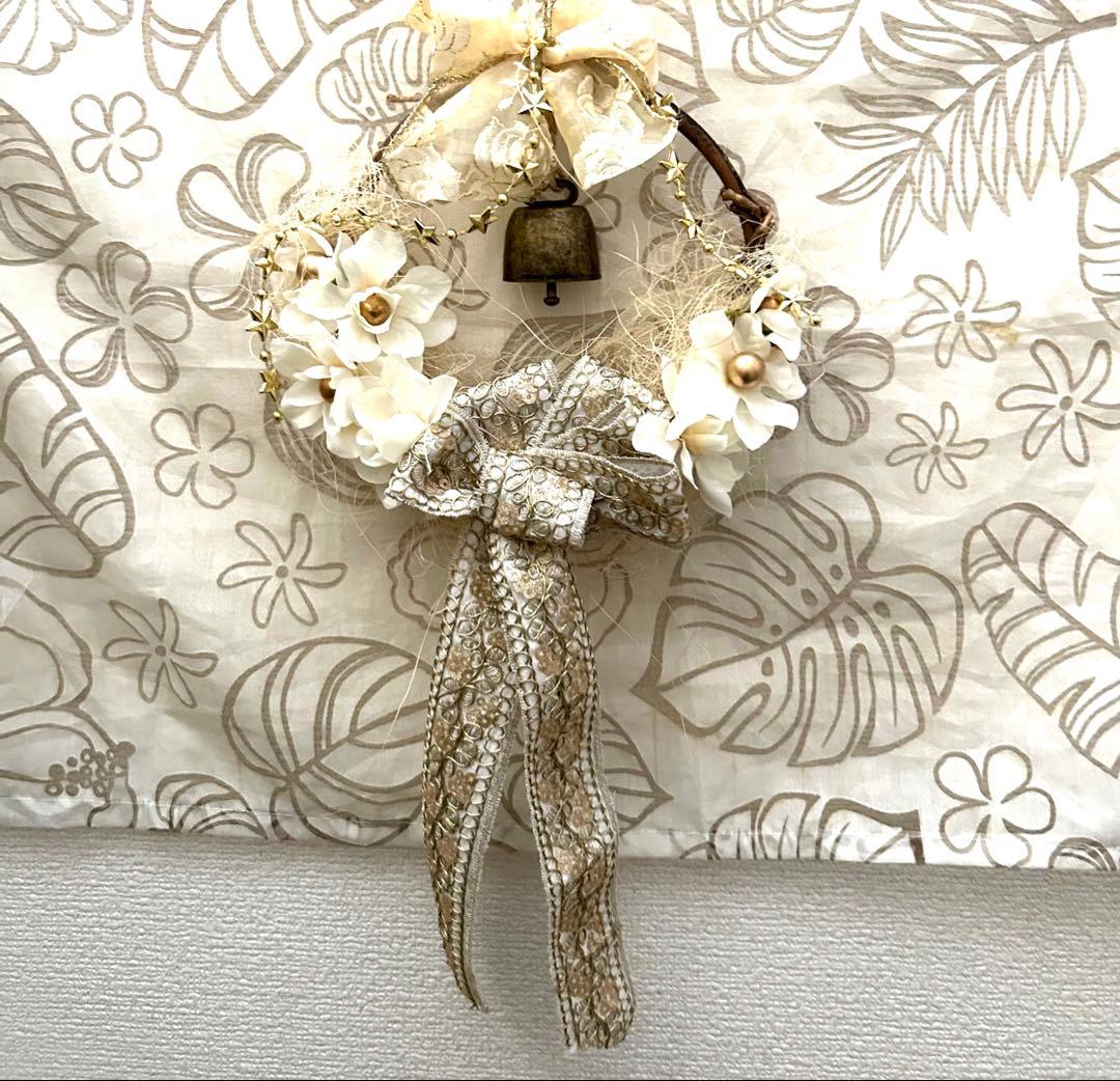 «826»◤完売◢クリスマスリース★2025★ゴールド刺繍リボン*ベル