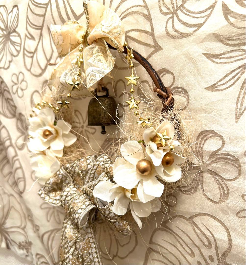 «826»◤完売◢クリスマスリース★2025★ゴールド刺繍リボン*ベル