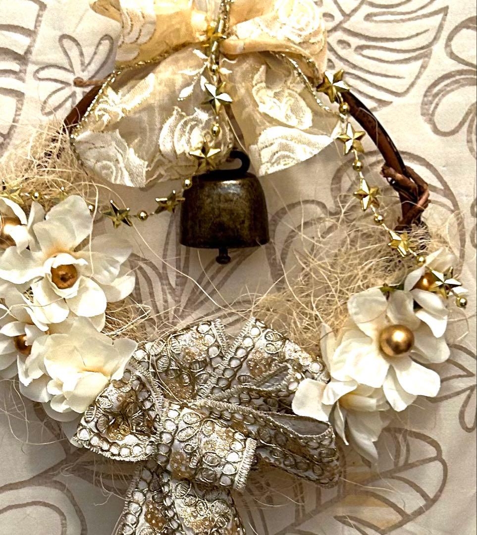 «826»◤完売◢クリスマスリース★2025★ゴールド刺繍リボン*ベル