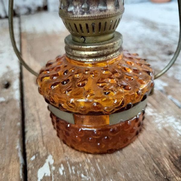 70-80s ヴィンテージ アンバーガラス オイルランプ 硝子 吊り下げ 照明