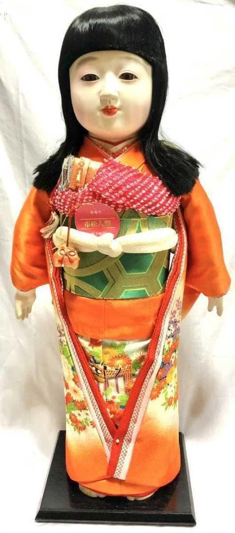 美品　市松人形　紫峰作 綸子総柄 日本人形　20号　アンティーク　昭和レトロ