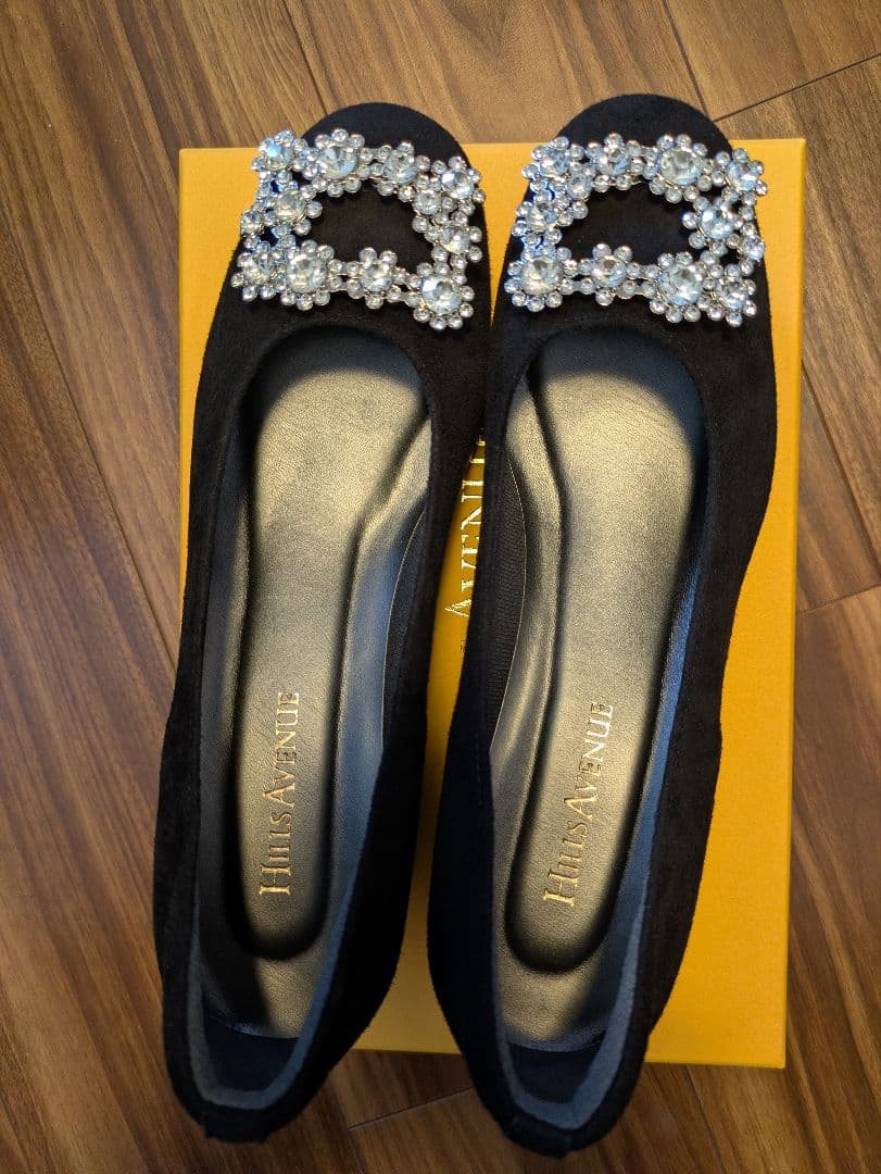 【美品】ヒルズアヴェニュー ビジュー パンプス スエード 黒 23cm