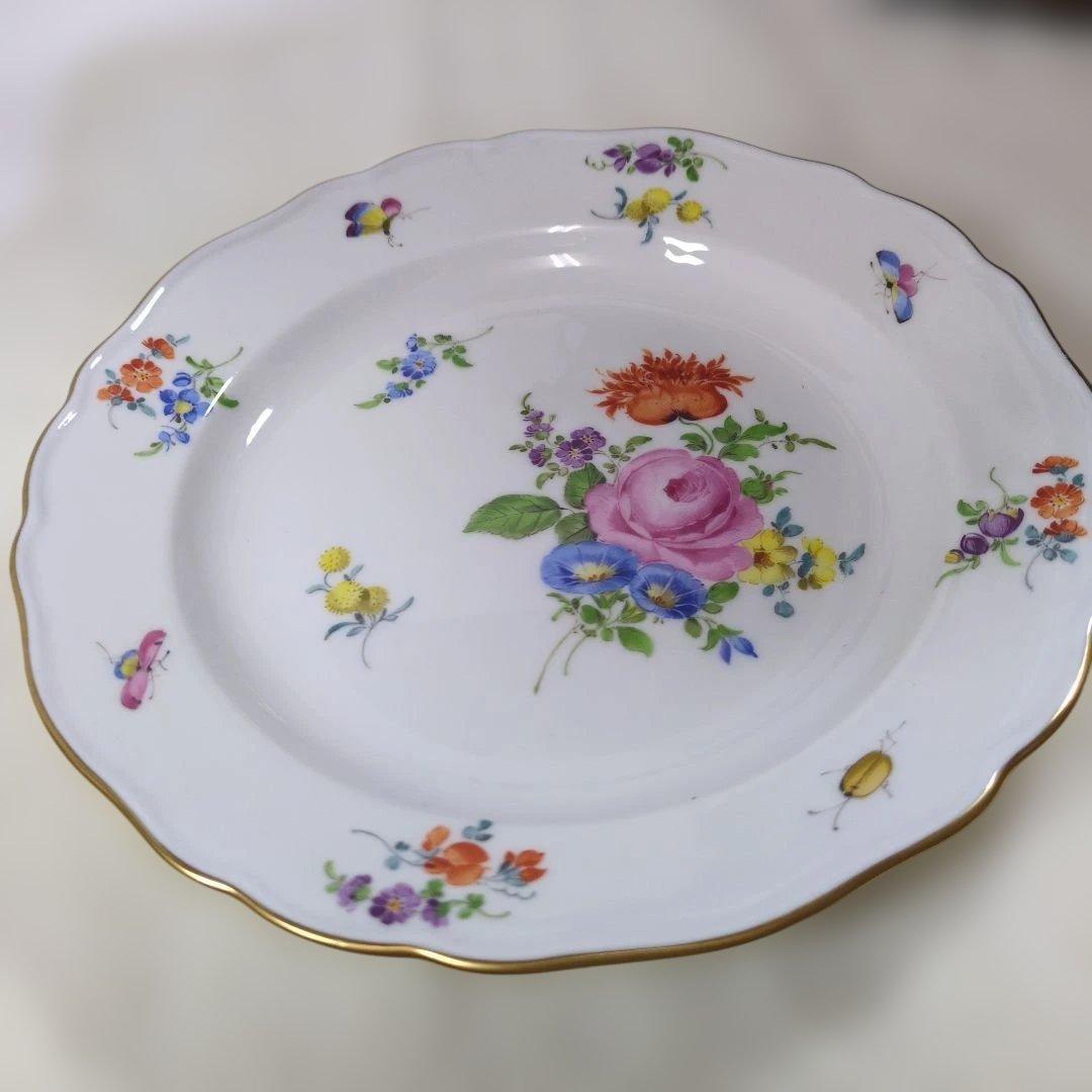 未使用品 Meissen マイセン 花のブーケと昆虫 プレート2枚