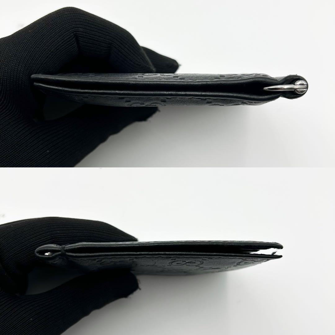 GUCCI グッチ マネークリップ GG シマレザー 二つ折り ブラック 黒