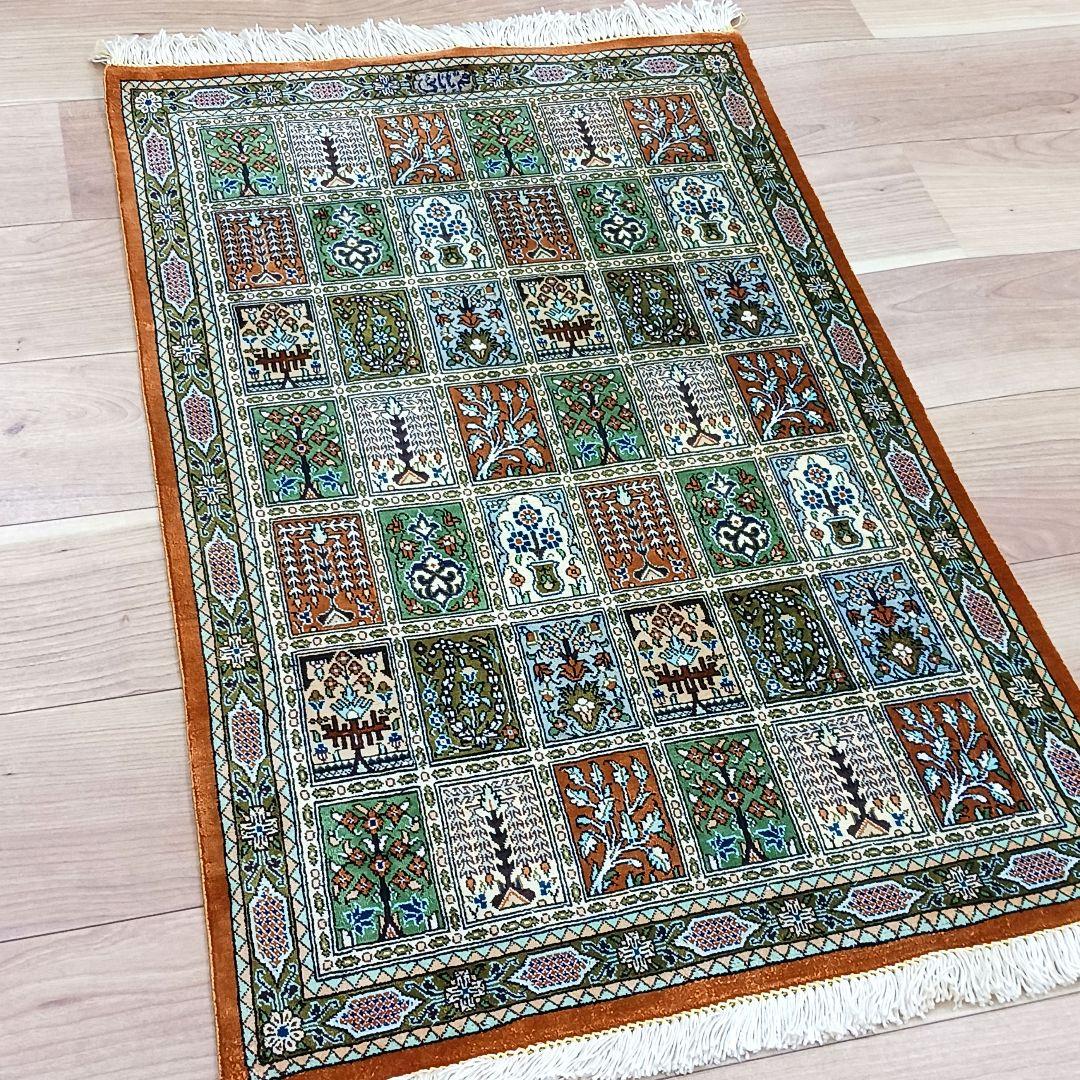 Y3371 高級ペルシャ絨毯 クム ババイ工房 シルク 手織り81万ノット