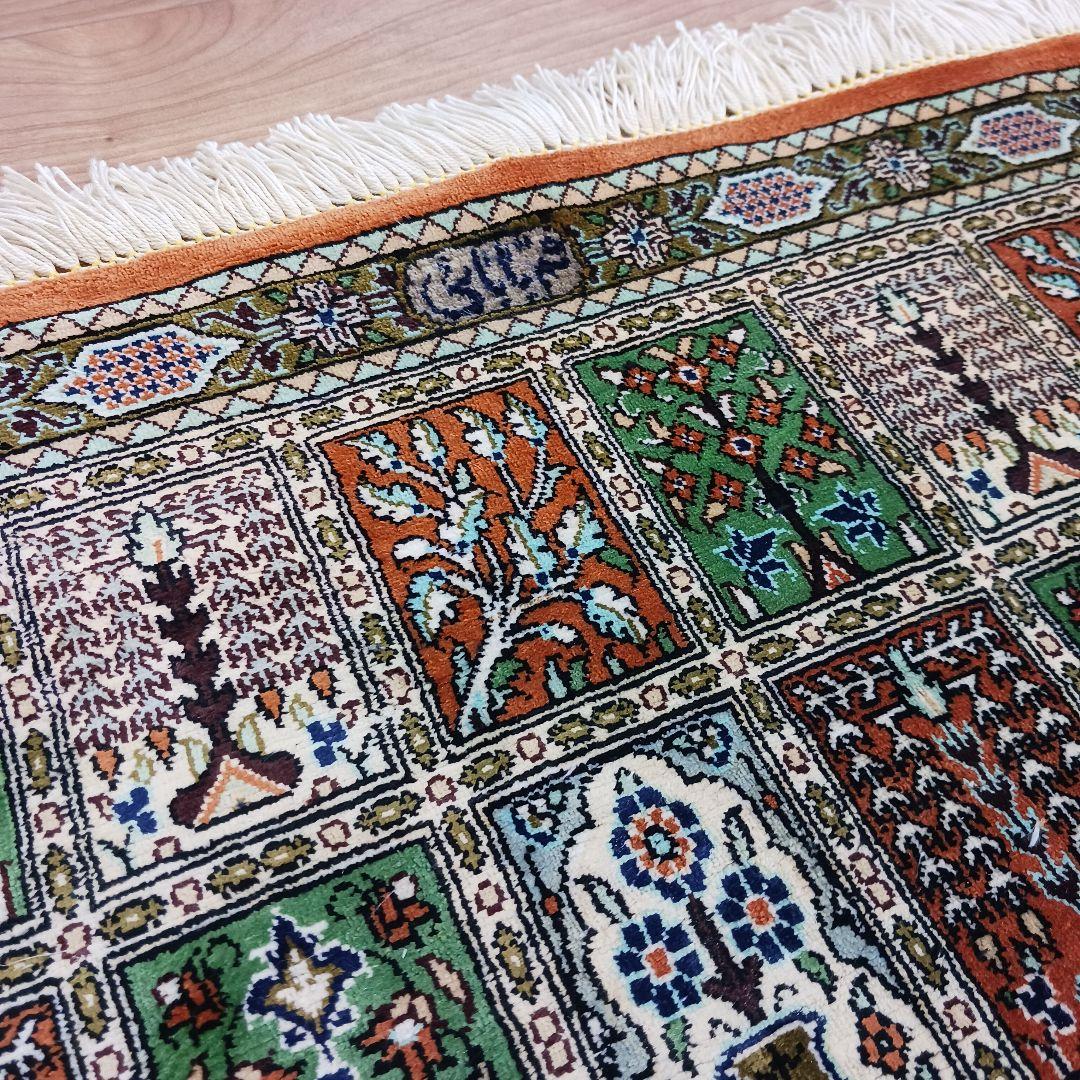 Y3371 高級ペルシャ絨毯 クム ババイ工房 シルク 手織り81万ノット