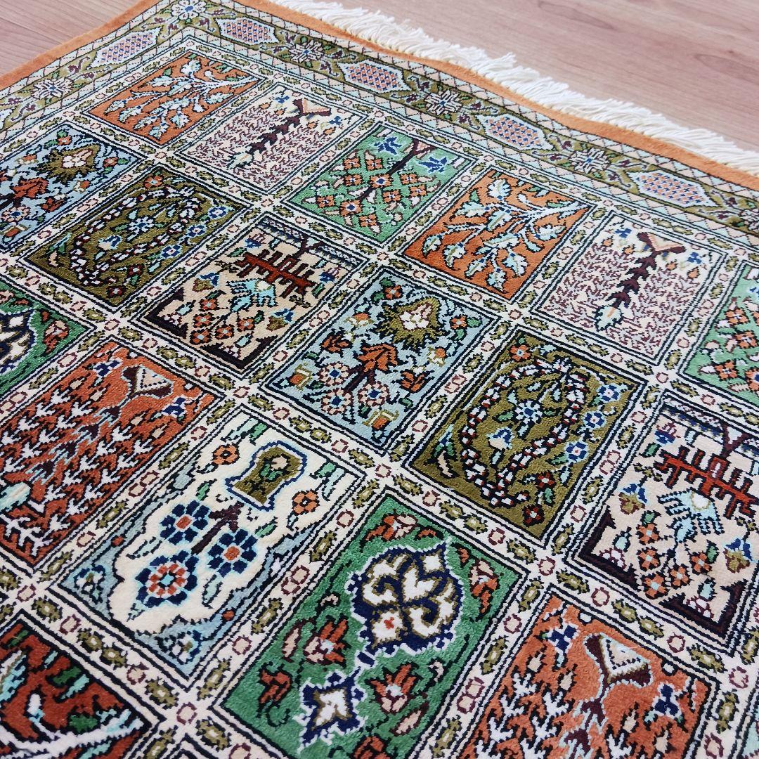 Y3371 高級ペルシャ絨毯 クム ババイ工房 シルク 手織り81万ノット