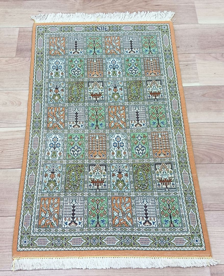 Y3371 高級ペルシャ絨毯 クム ババイ工房 シルク 手織り81万ノット