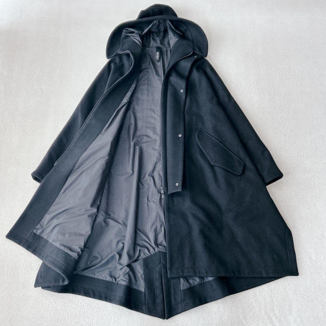 超稀少 HEVO イーヴォ マントコート ウール チェスター ブラック黒 2XL