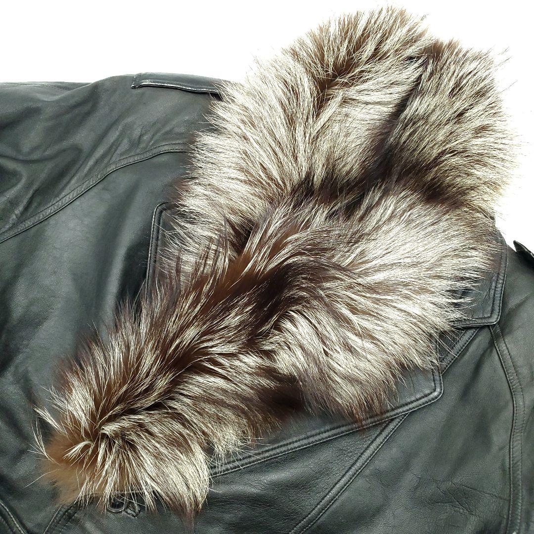 イギリス産ラム革◆NB◆L 子羊レザートレンチコートラクーンファー黒SJ1483