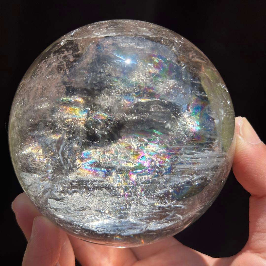 虹入り 水晶玉 【レムリアンクリスタル　スフィア】 台座付き