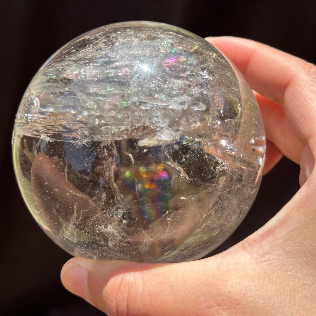 虹入り 水晶玉 【レムリアンクリスタル　スフィア】 台座付き