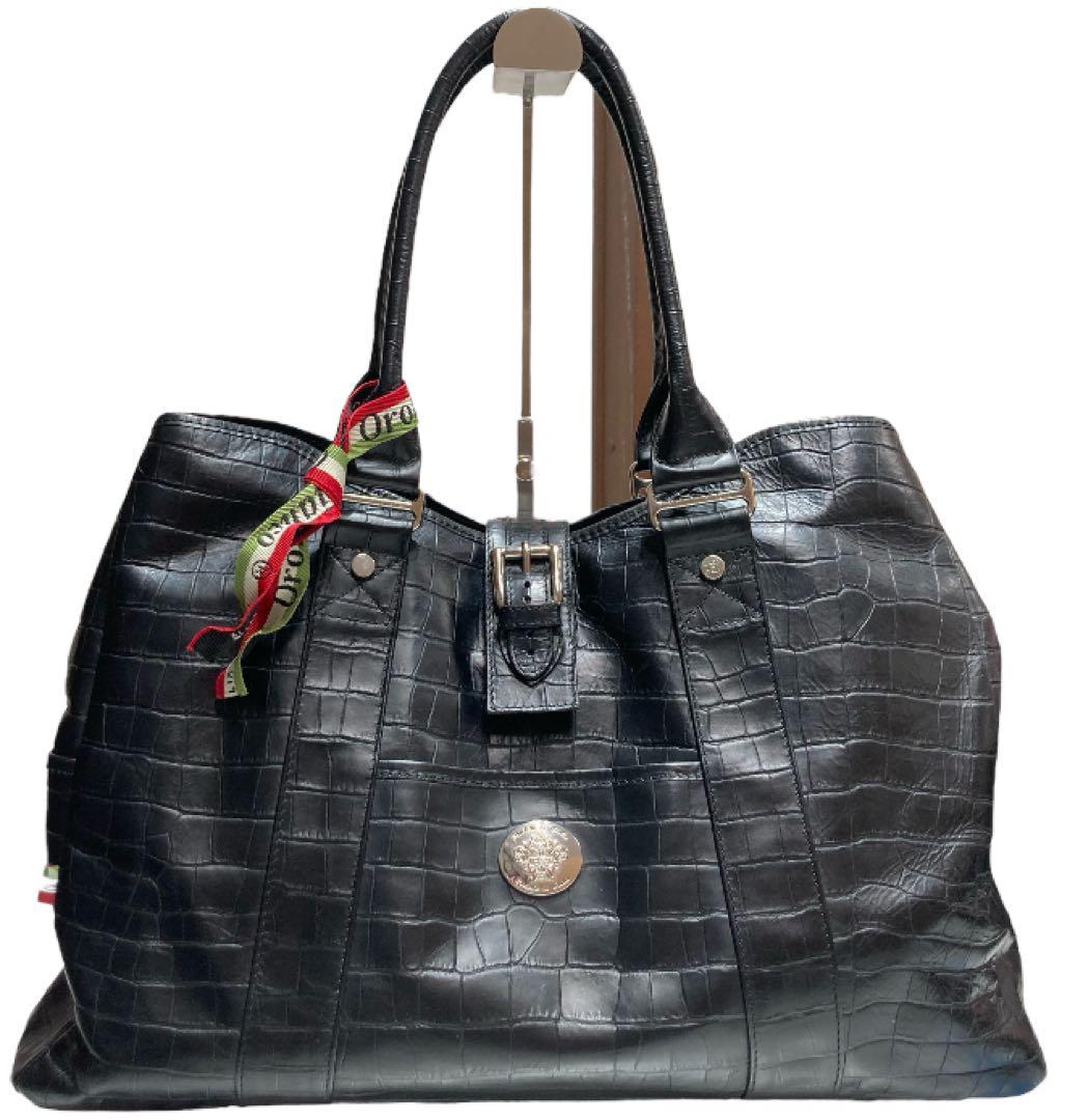 Orobianco オロビアンコ ボストン トートバッグ クロコ押し ブラック