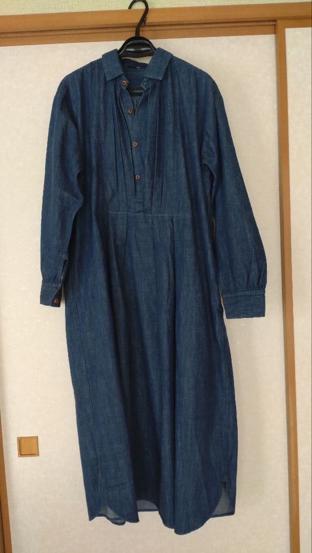 美品♪45R デニムブルー 長袖ワンピース