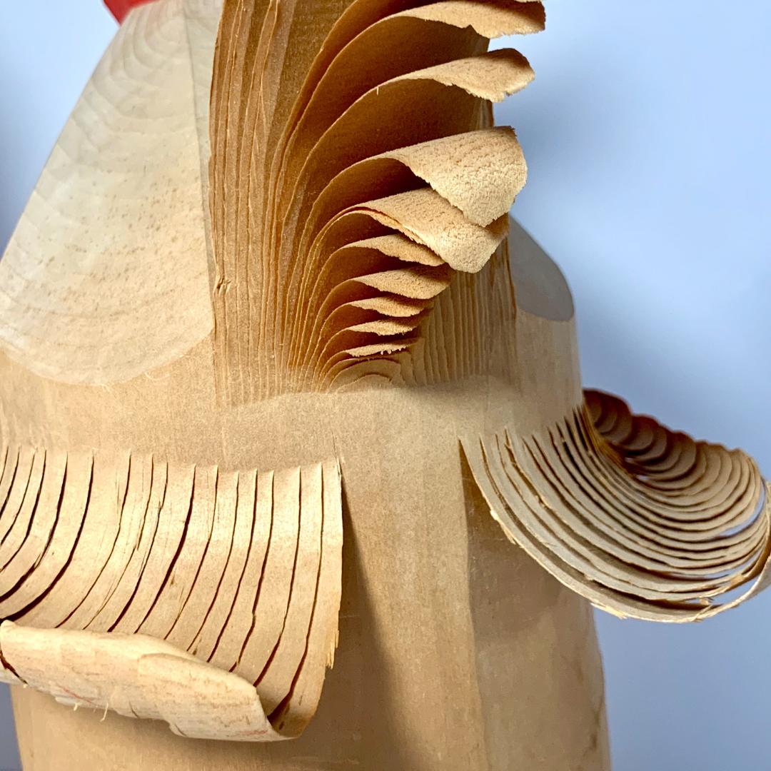 レトロ 笹野一刀彫り 大きなつがいの鶏　ニワトリの置物