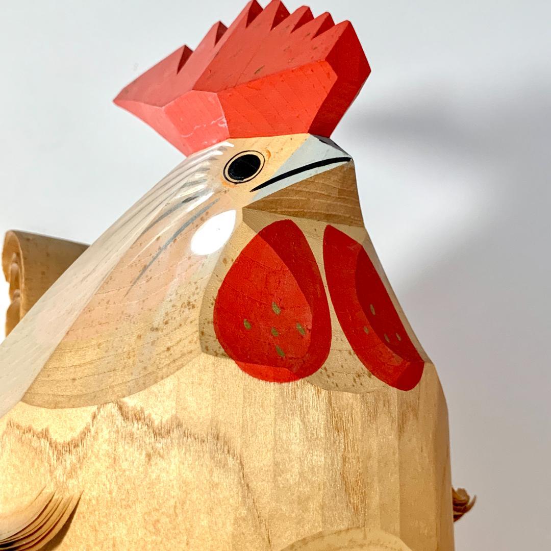 レトロ 笹野一刀彫り 大きなつがいの鶏　ニワトリの置物