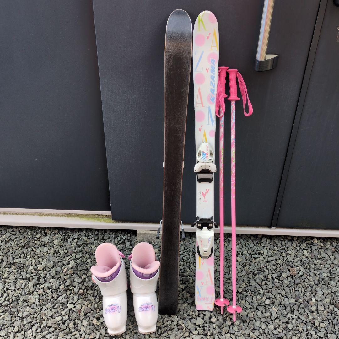 110cm スキーセット ホワイト/ピンク