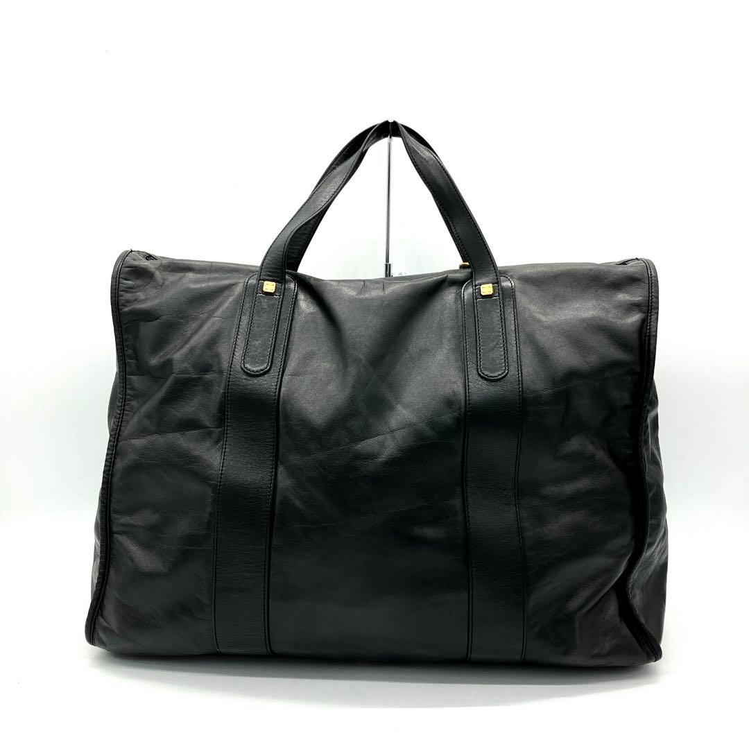 【LOEWE】ボストンバッグ　旅行鞄　アナグラム　ゴールド金具　レザー　ブラック