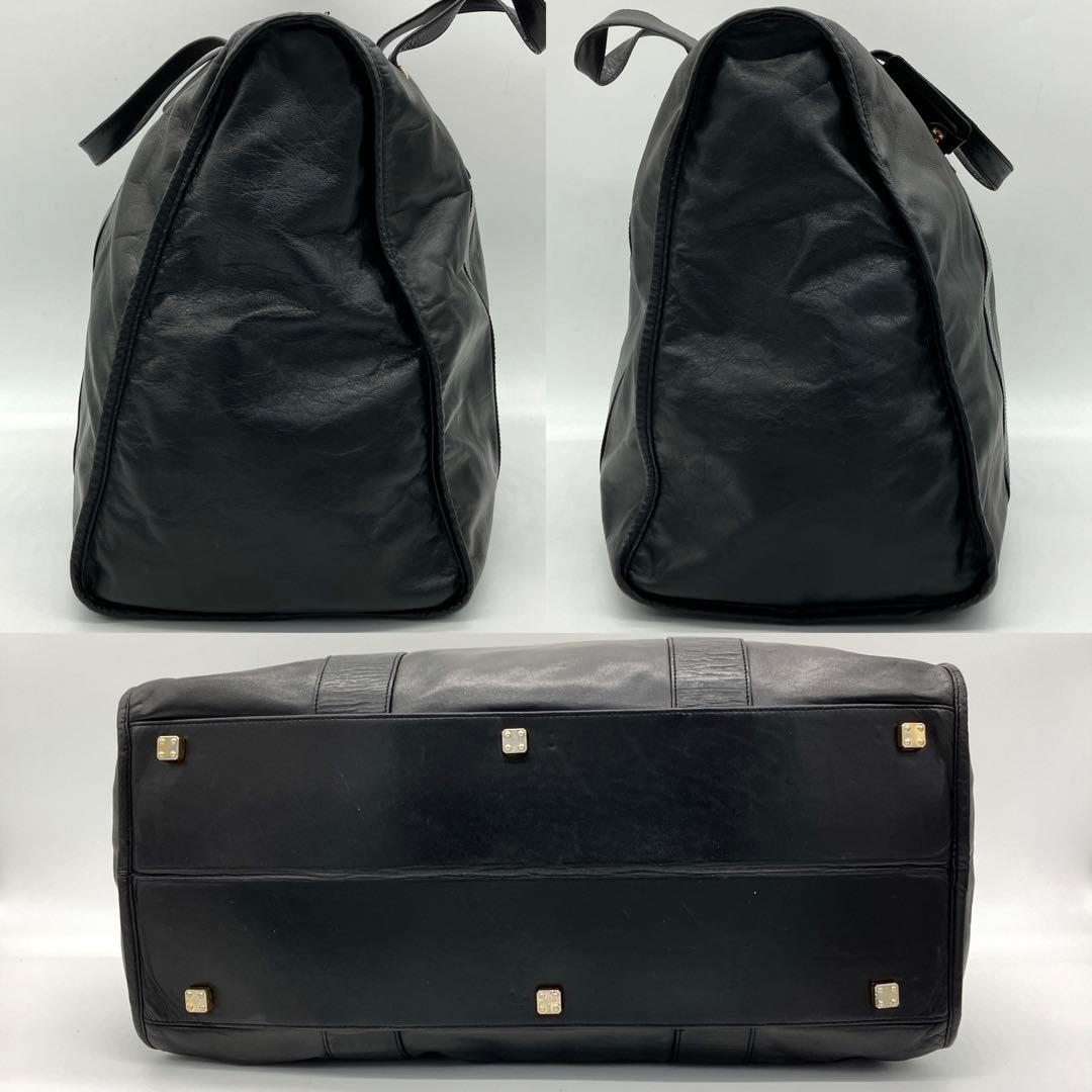 【LOEWE】ボストンバッグ　旅行鞄　アナグラム　ゴールド金具　レザー　ブラック