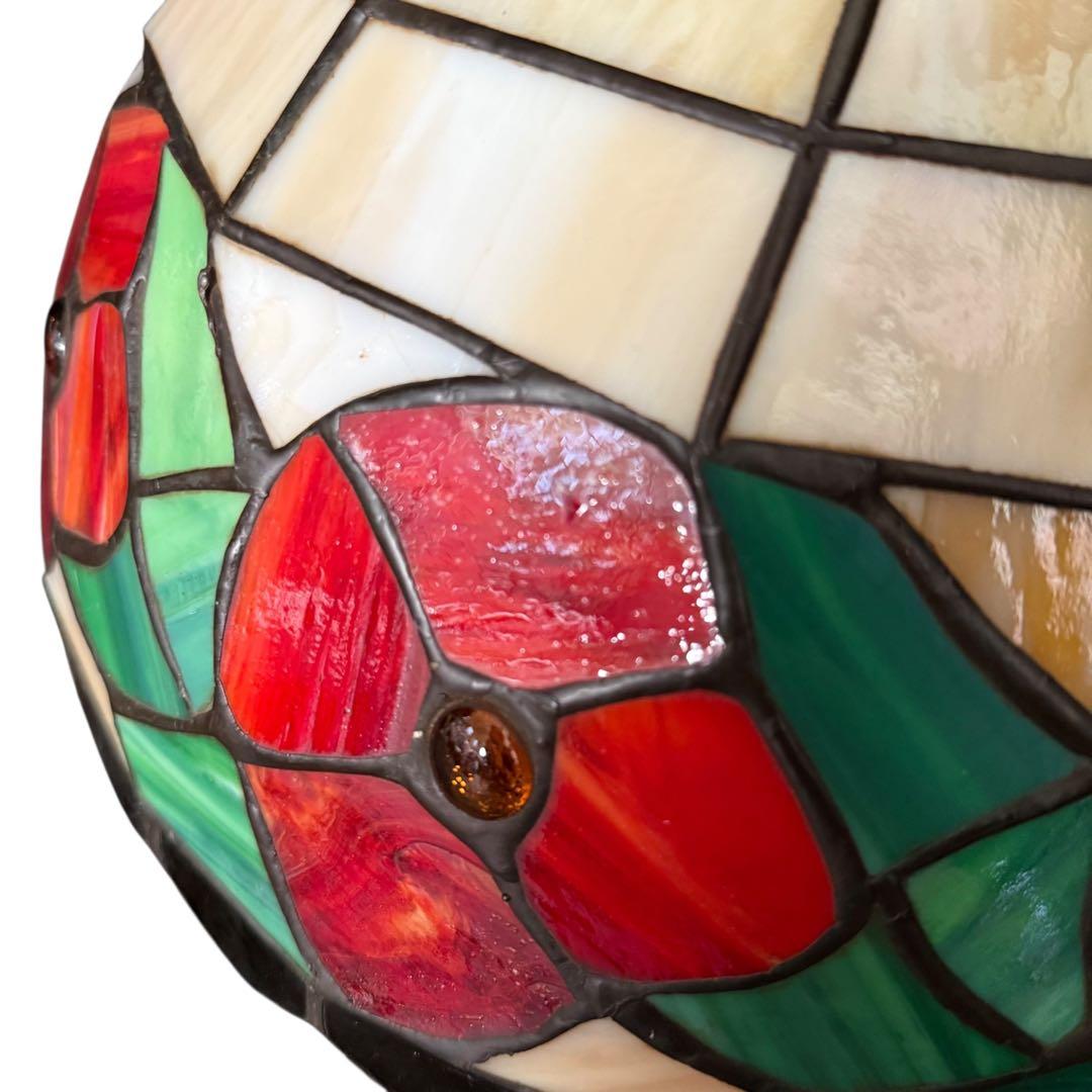 HR874 【希少】古いステンドグラスライト　照明　スタンドライト　テーブル付き