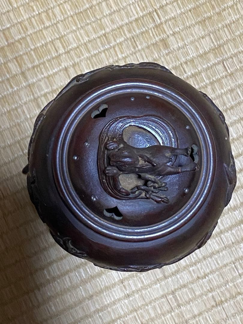 ♦蝋型細密鋳金 象嵌 波乗り兎 波千鳥文 波乗り龍足 香炉 唐金 美術品 骨董品