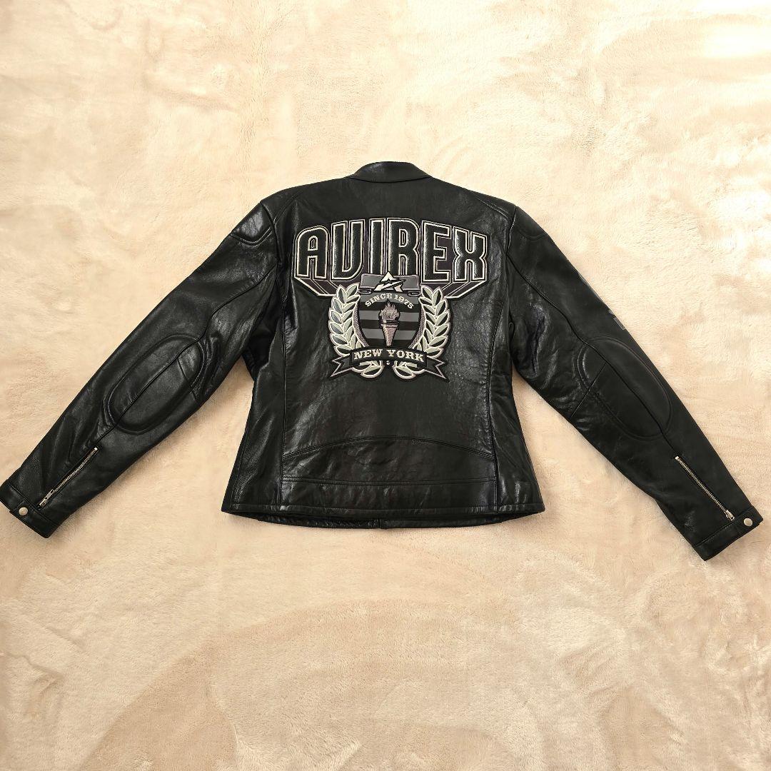 美品 AVIREX アヴィレックス バラ刺繍 黒 レザー ライダースジャケット