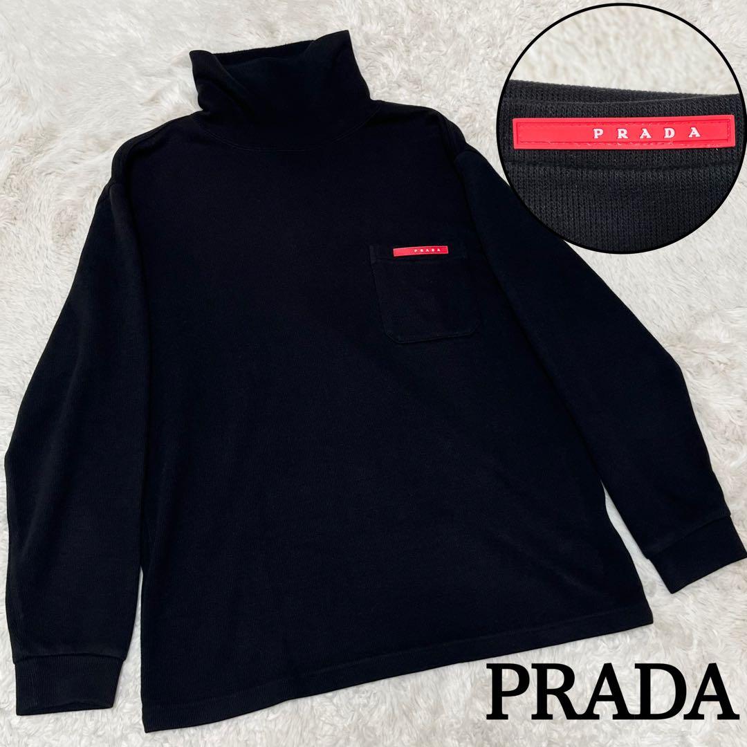 美品　PRADA ハイネック　タートルネック　長袖　カットソー　黒　ロゴ　L