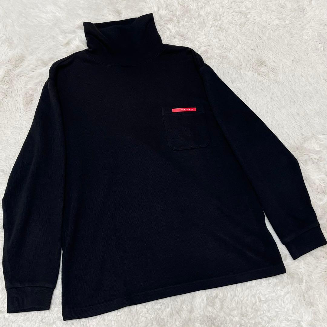 美品　PRADA ハイネック　タートルネック　長袖　カットソー　黒　ロゴ　L