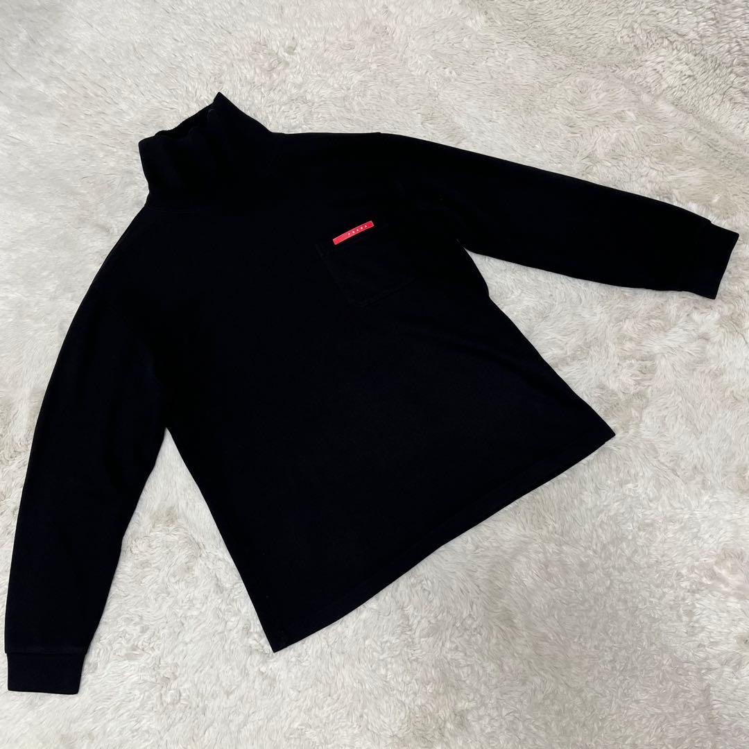 美品　PRADA ハイネック　タートルネック　長袖　カットソー　黒　ロゴ　L