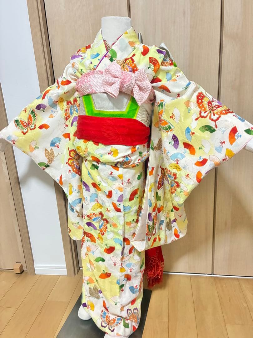 7歳七五三用 扇子総柄黄色　着物セット