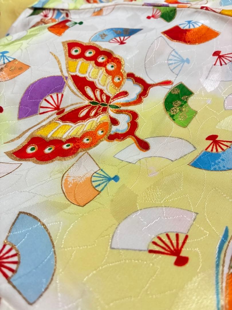 7歳七五三用 扇子総柄黄色　着物セット