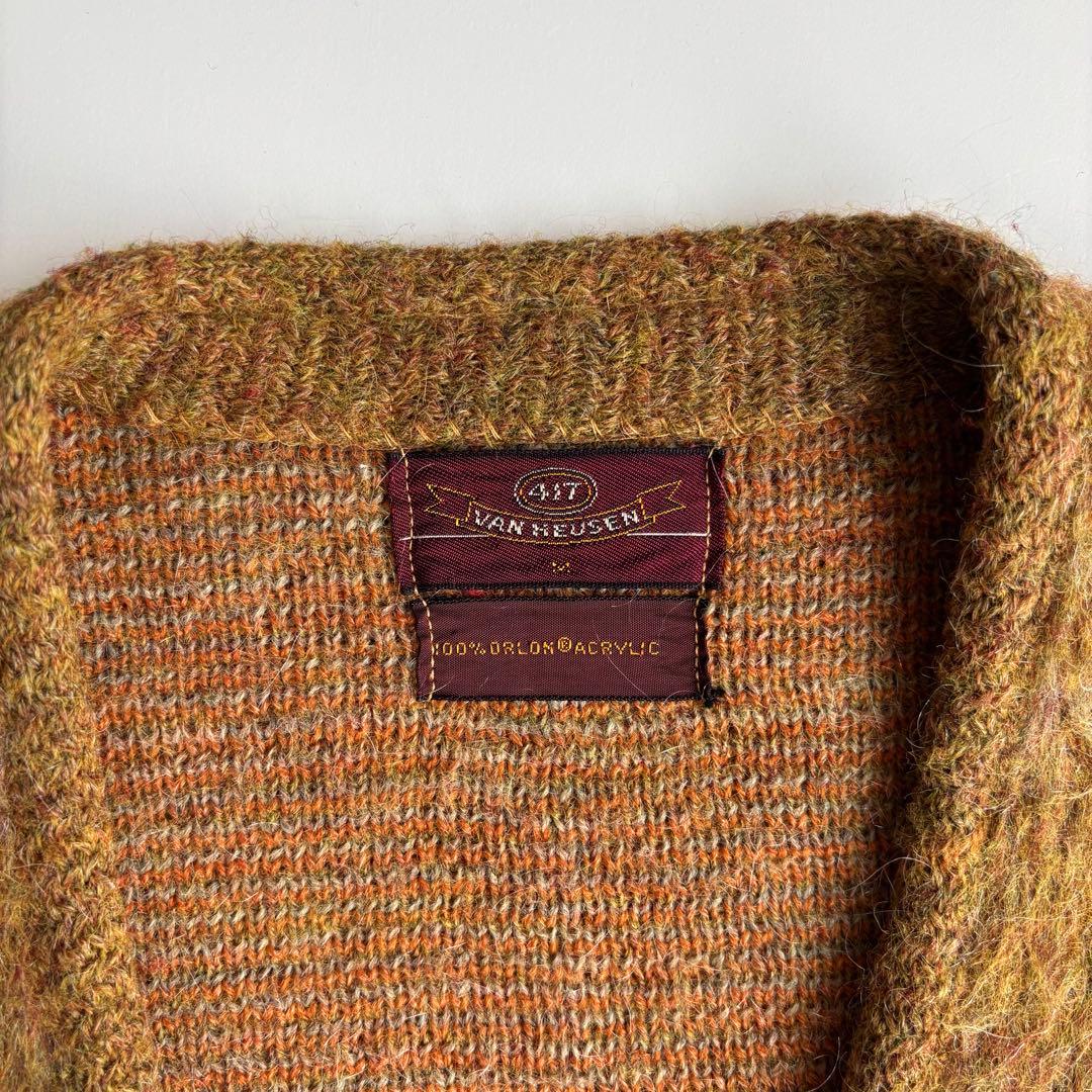 60s-70s VAN HEUSEN モヘア風 ニットカーディガン チェック柄