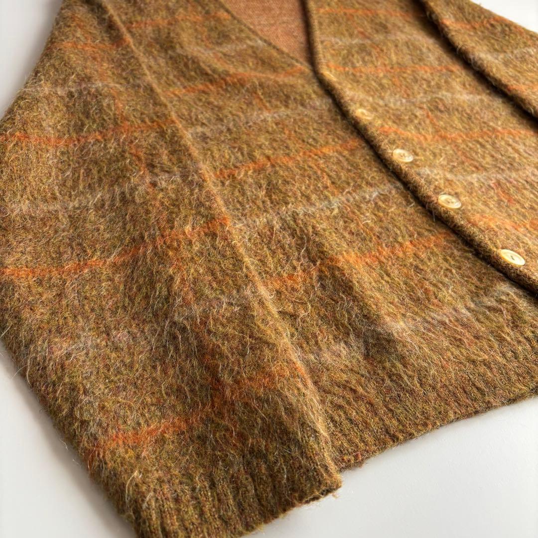 60s-70s VAN HEUSEN モヘア風 ニットカーディガン チェック柄