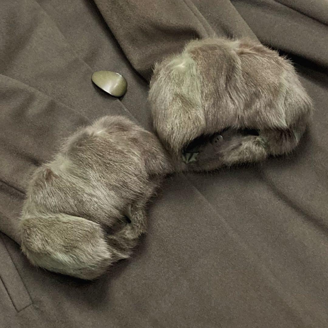 美品✨EMBA×カシミヤ PIACENZA生地 ファー付きロングコート オリーブ