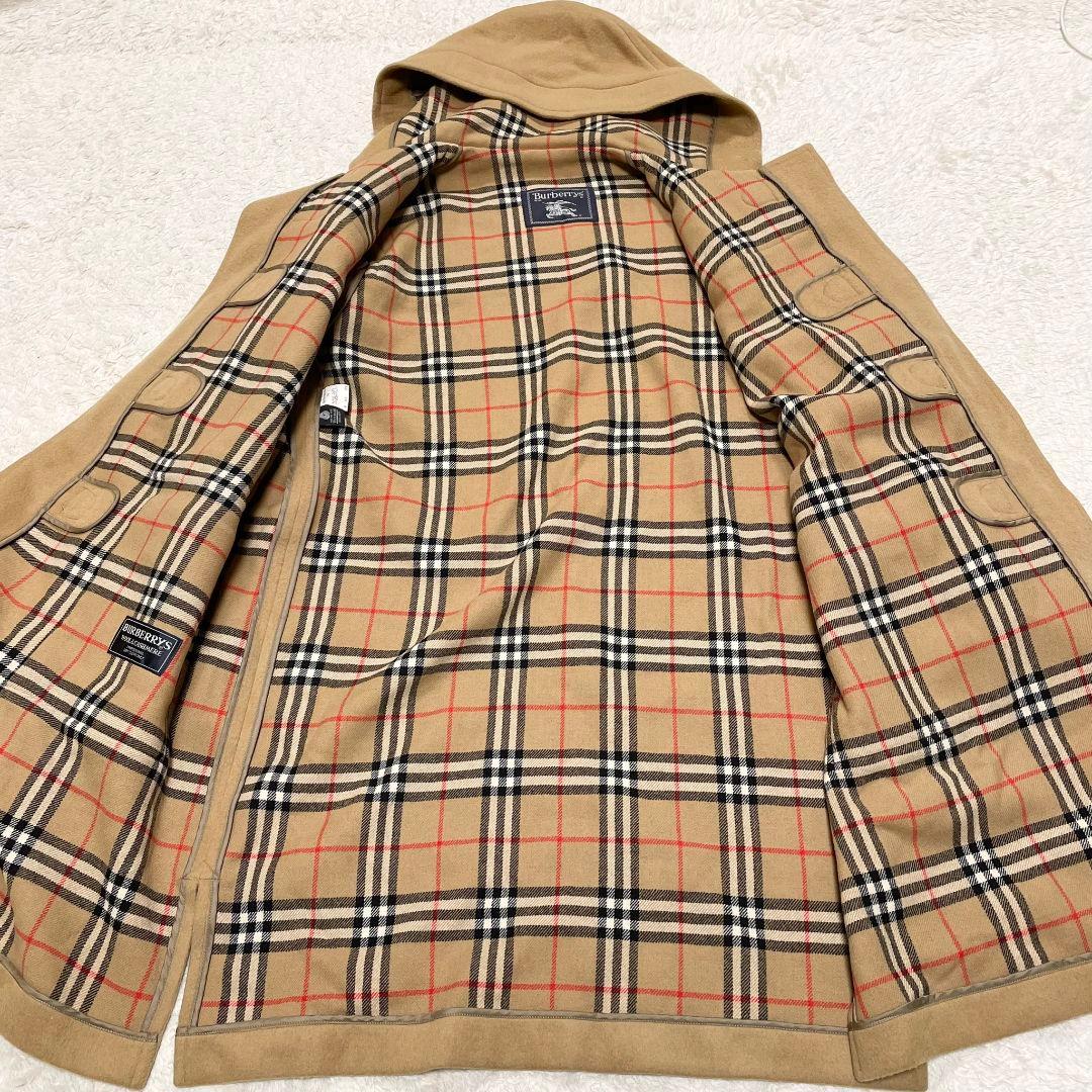 バーバリー ダッフルコート ウールカシミヤ ノバチェック キャメル レザー