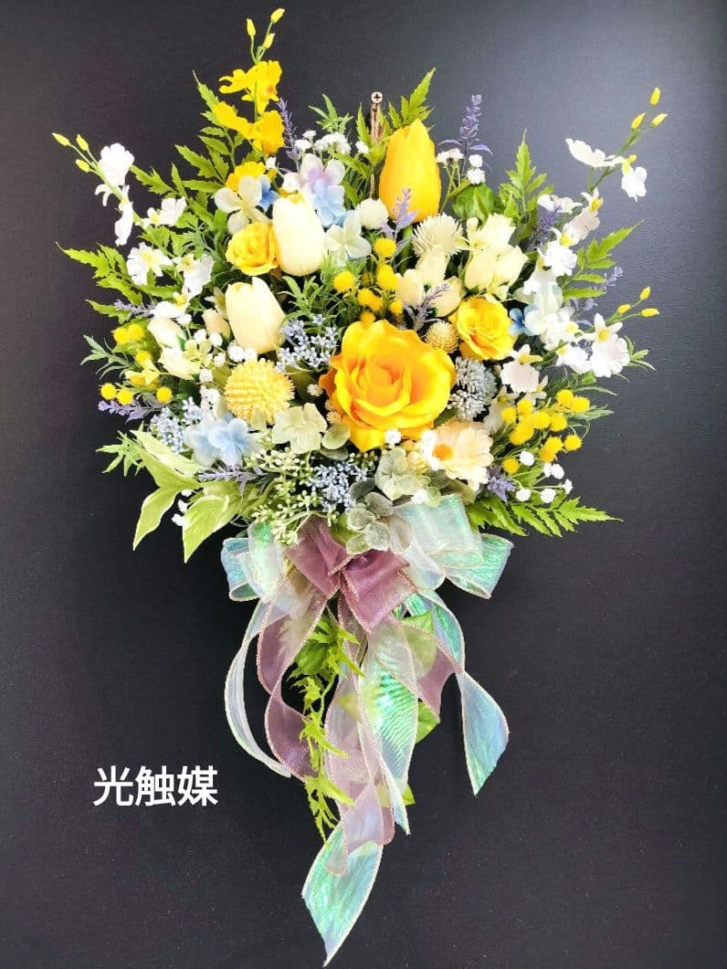 商品名【羽菜】ゆみい♥イエローローズの花束風スワッグリース　 春リース