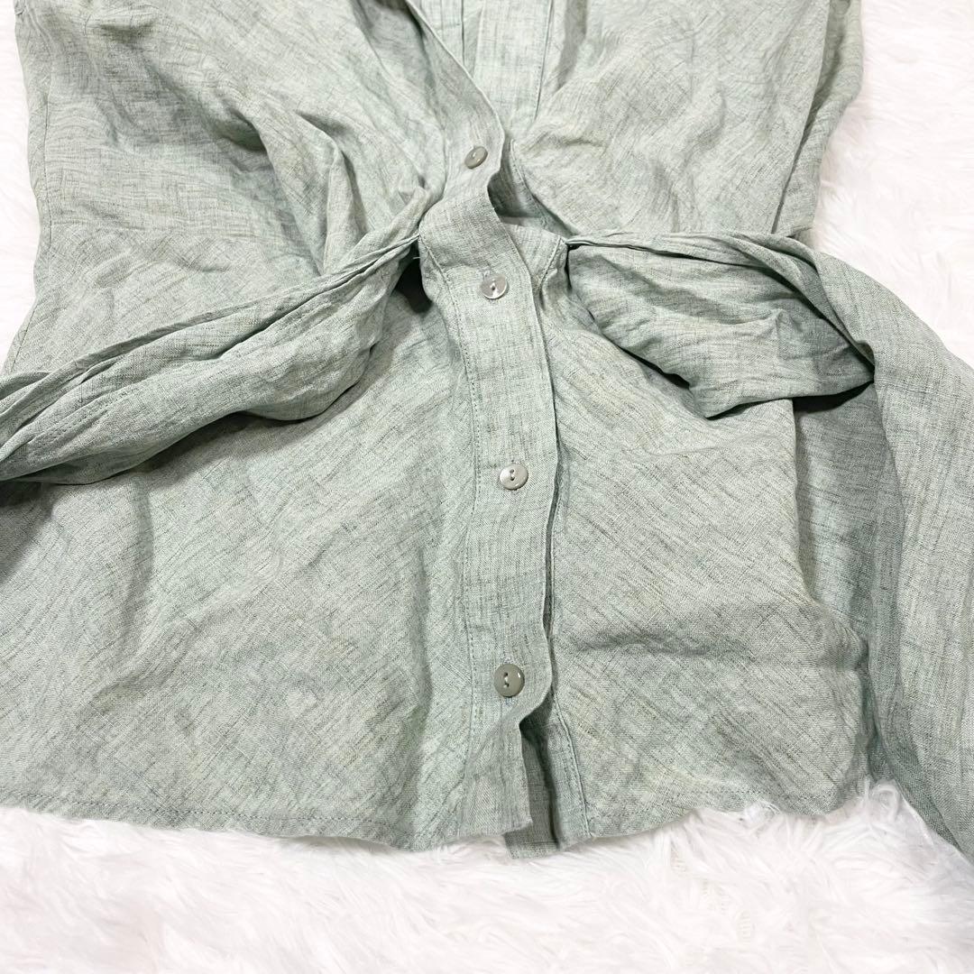 マックスマーラ 最高級 白タグ リネン100% シャツブラウス ウエストリボン付