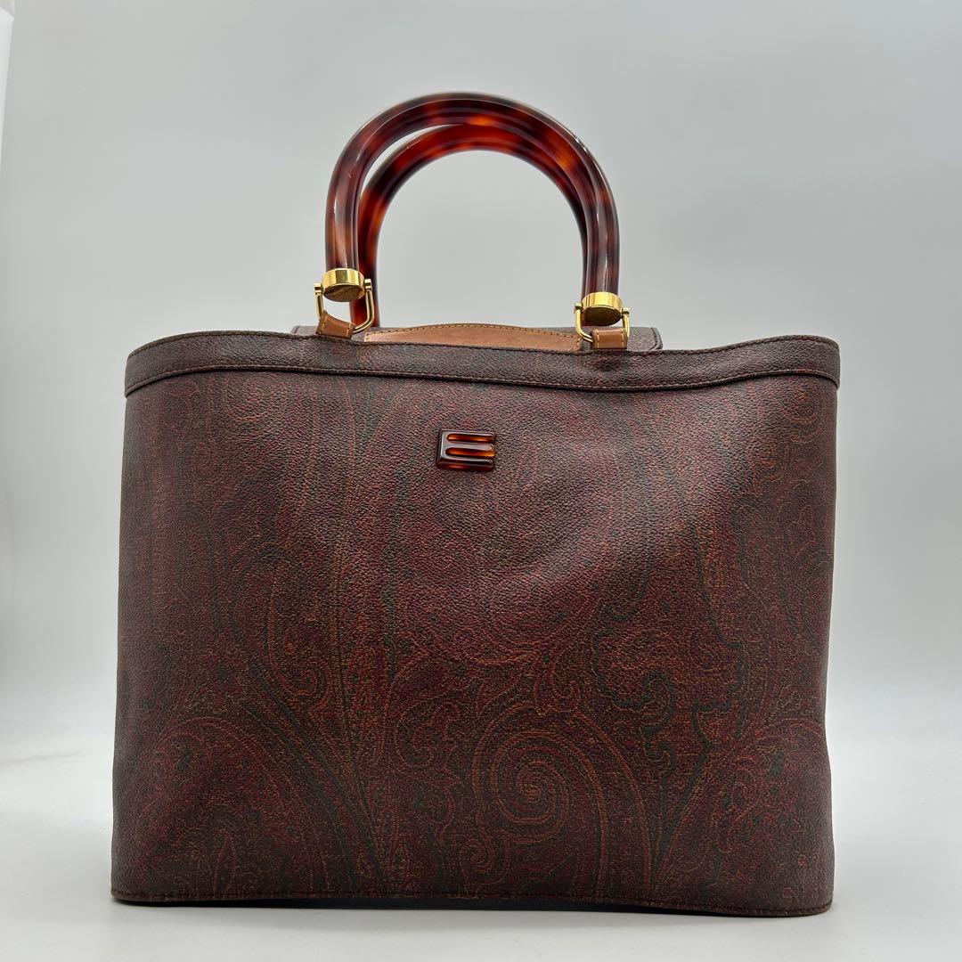 美品　ETRO　エトロ　トートバッグ　pvc　ベッコウ　ロゴ　ペイズリー柄　A4
