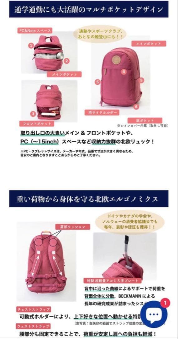 BECKMAN URBAN Midi アッシュローズ ノルウェーリュック軽量北欧