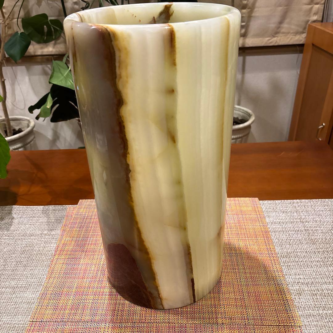 ￼上質、大理石、本物　円筒形　花瓶　傘立て　 フラワースタンド　 マーブル模様