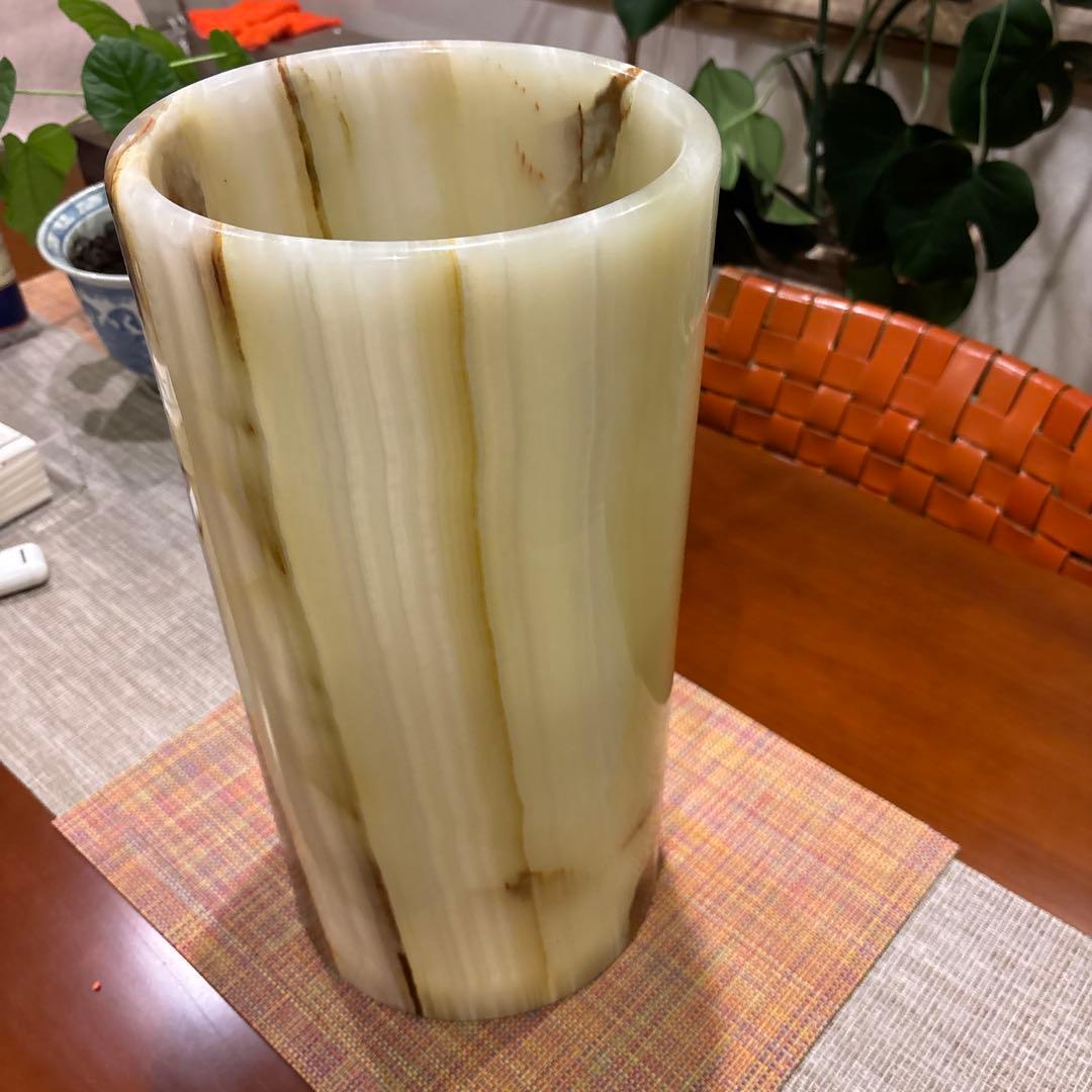 ￼上質、大理石、本物　円筒形　花瓶　傘立て　 フラワースタンド　 マーブル模様