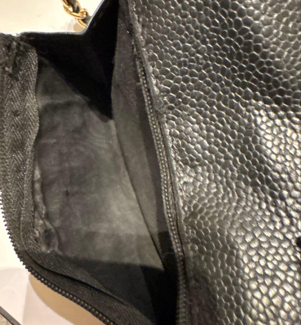 【CHANEL】シャネル　キャビアスキン　三つ折り財布　チェーンウォレット