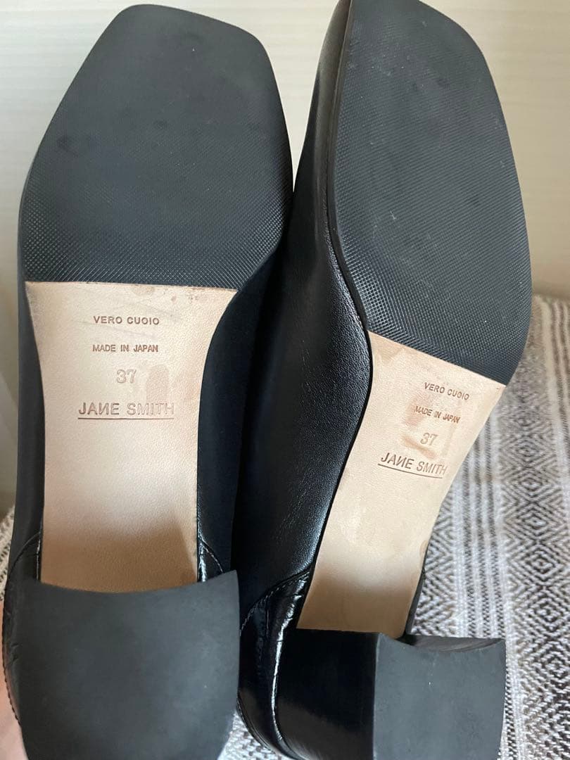 超美品！JANE SMITH 黒レザーオープントゥ ヒールパンプス 37