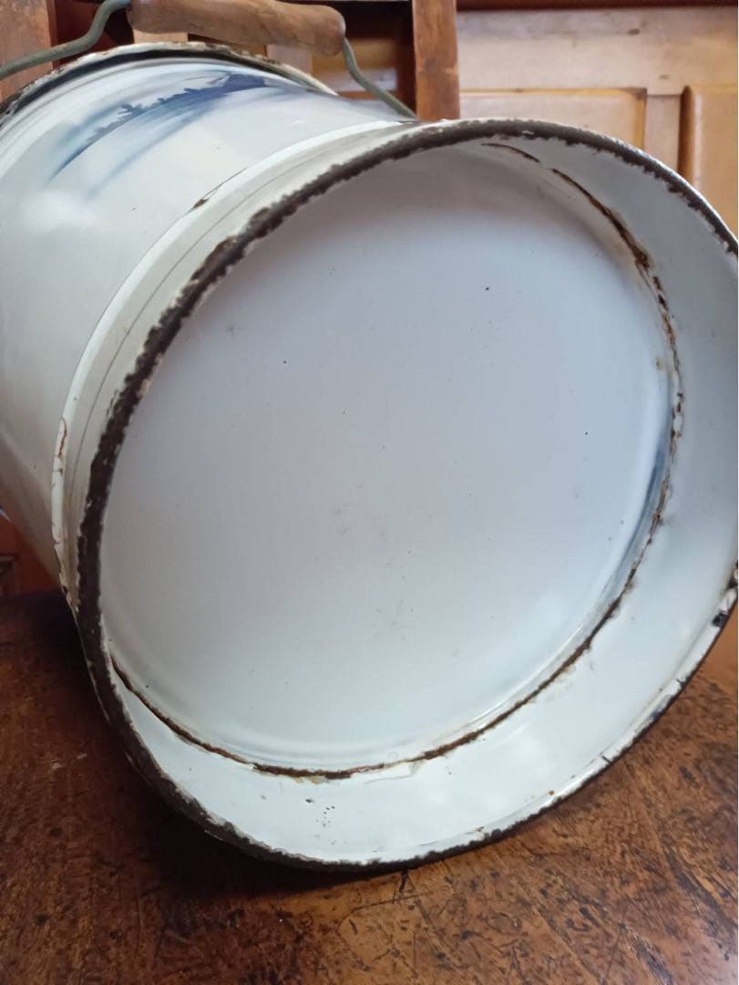 イギリスアンティーク　風車柄バケツヴィンテージホーロー