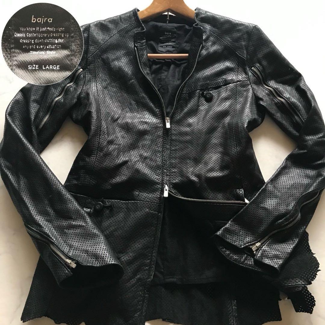 美品/Lサイズ✨bajra バジュラ ラムレザージャケット パンチング加工 黒