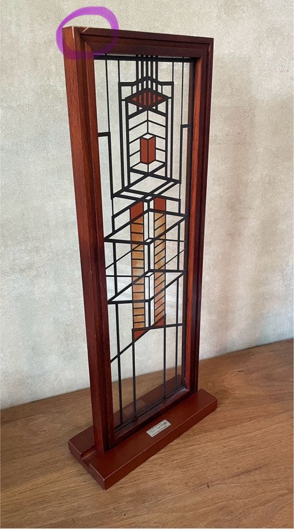 フランク・ロイド・ライト財団認定 ステンドグラス 銘板入り純正スタンド付