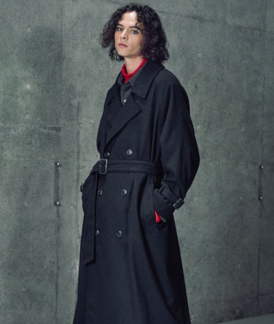 CasperJohn ブラック トレンチコート ウール混紡