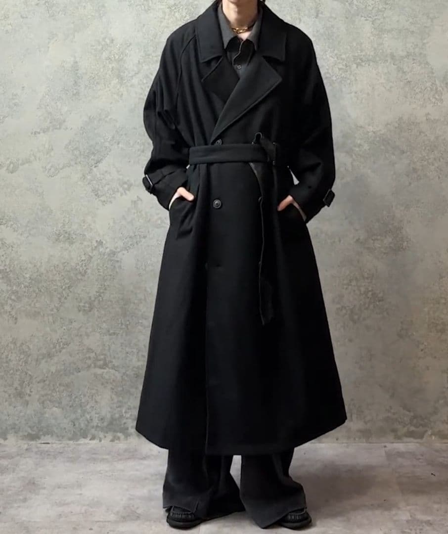 CasperJohn ブラック トレンチコート ウール混紡