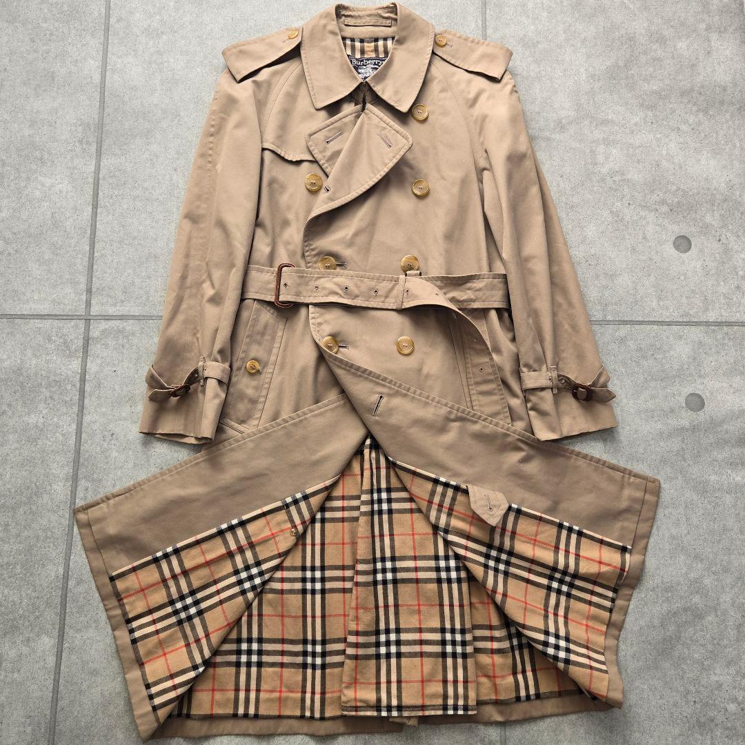 バーバリー 英国製　トレンチコート　ロング丈 ノバチェック総柄　ベルト ベージュ