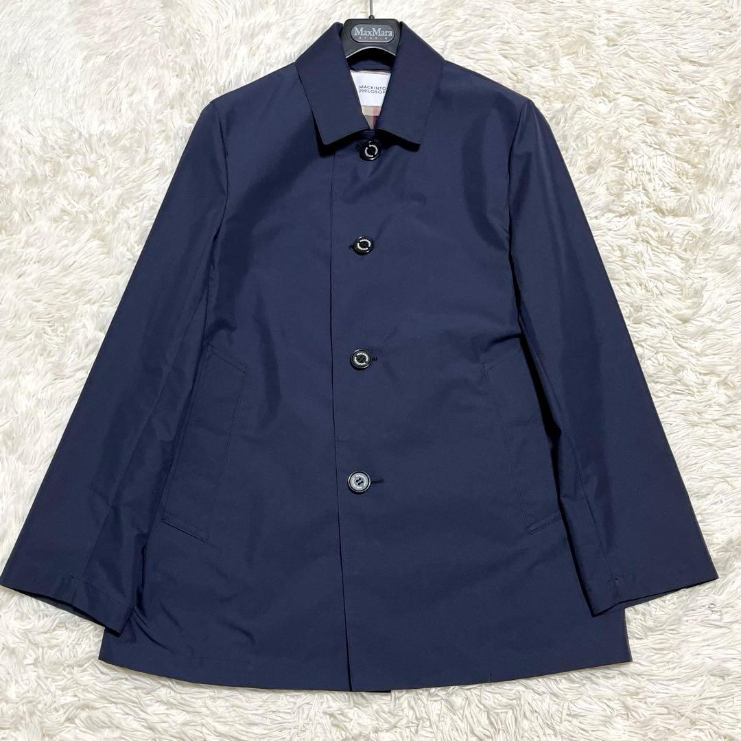 極美品✨ マッキントッシュフィロソフィー ステンカラーコート ネイビー チェック